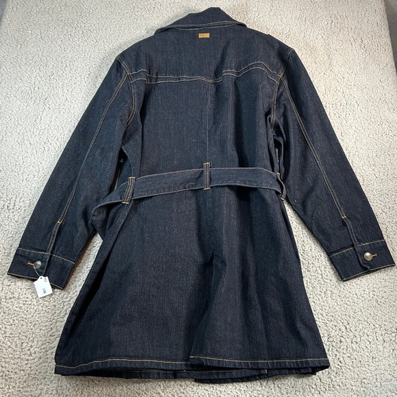 FUBU The Collection Denim Trench Coat Double Breasted Belted Dark Wash 3X New - Picture 2 of 10